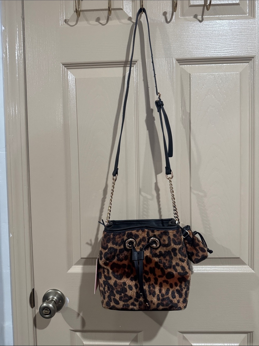 Juicy Couture Leopard Print Drawstring Crossbody - Black Trim